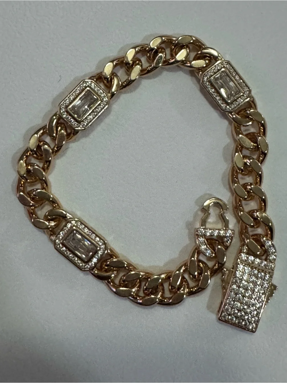 Gold-Tone Pavé Link Bracelet with Rectangular Crystal Accents